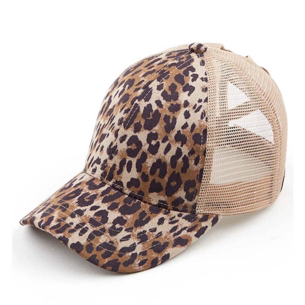 C.C Exclusive Women’s Leopard Print Ponytail Mesh Back Baseball Cap